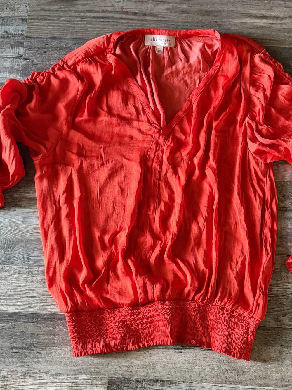 Philosophy Bright Coral Red V-Neck Blouson Top